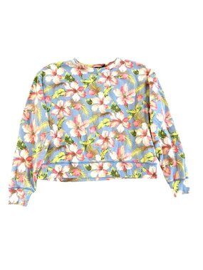 Polo Ralph Lauren Women’s Size S Floral Crewneck Sweatshirt Hibiscus Print Blue